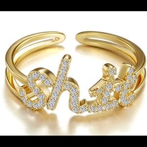 Shit gold-tone ring adjustable gift box cz stones one size fits most